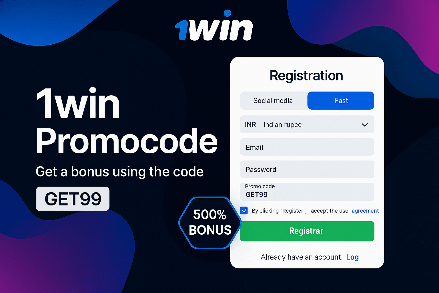 1win promo code for 500% bonus with official registration form