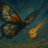 Time-Eating Butterfly with shattered clock wings mid-flight, symbolizing life’s fragility and fleeting moments.